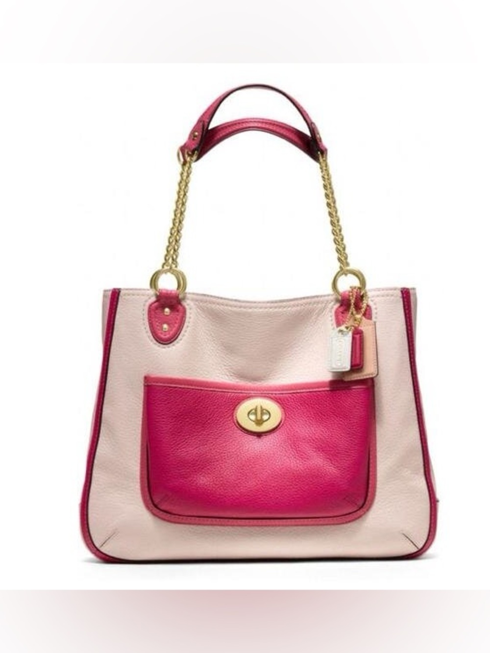COACH Poppy Pebbled Leather Colorblock Tote with Dust Bag